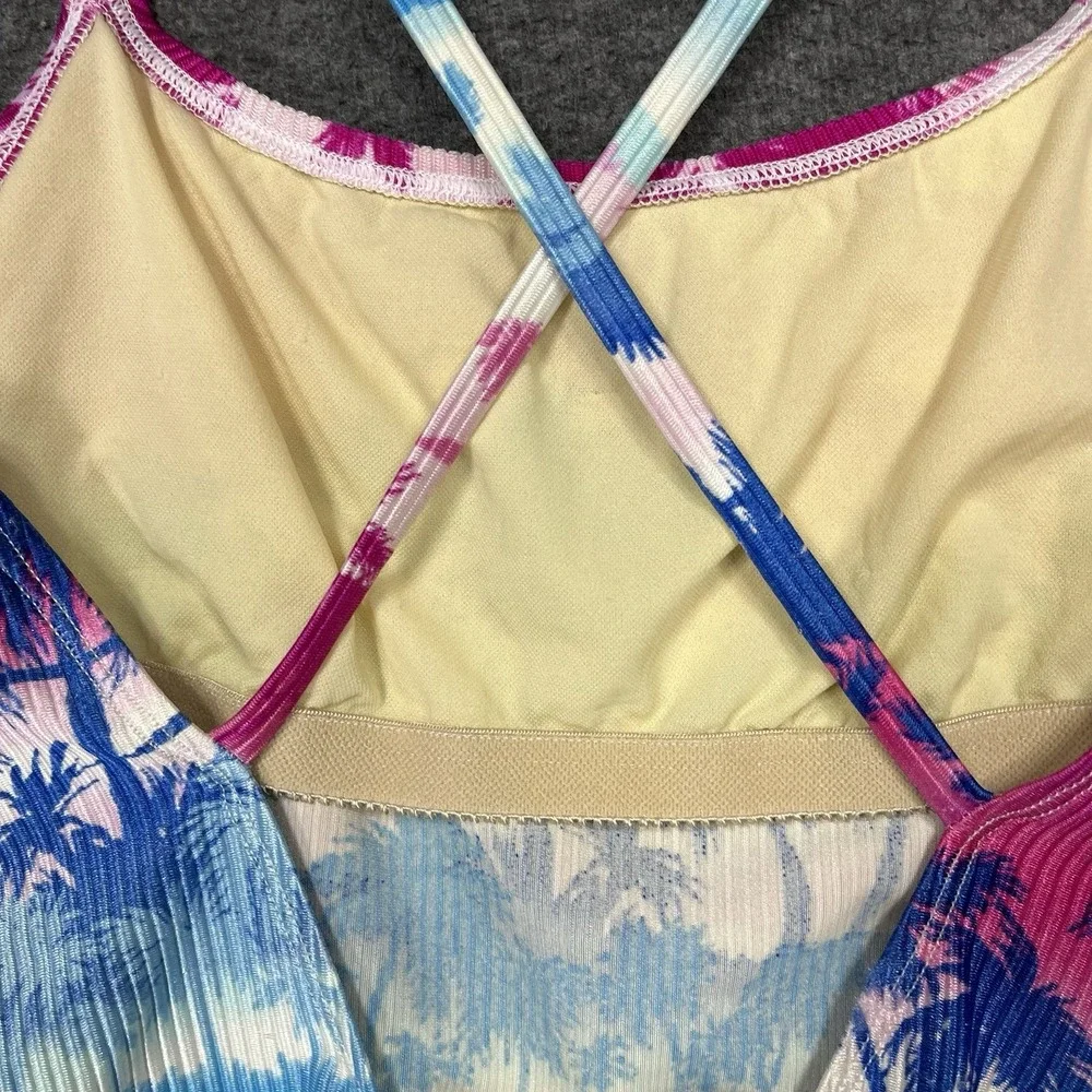 Vintage Catalina Swimsuit Size L Tropical Floral Pink Blue One Piece High Cut
